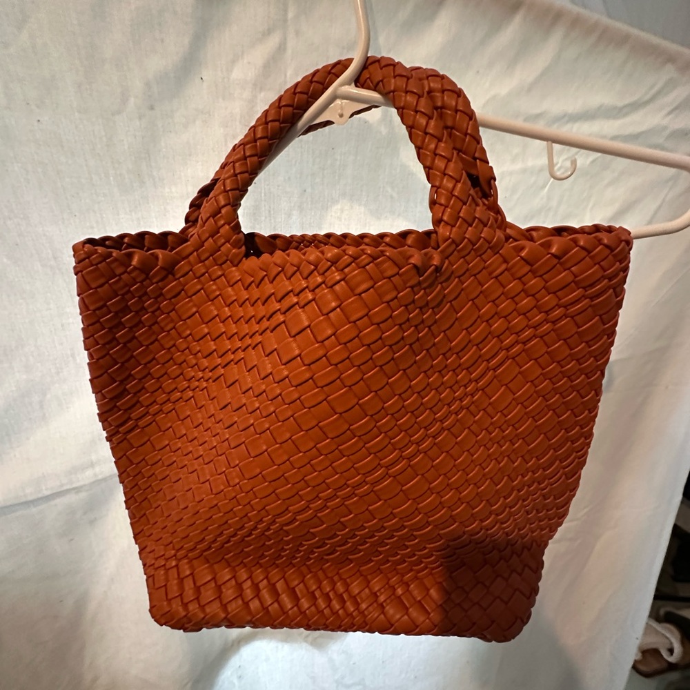 Elegant Woven Tan Handbag by Anthropologie.